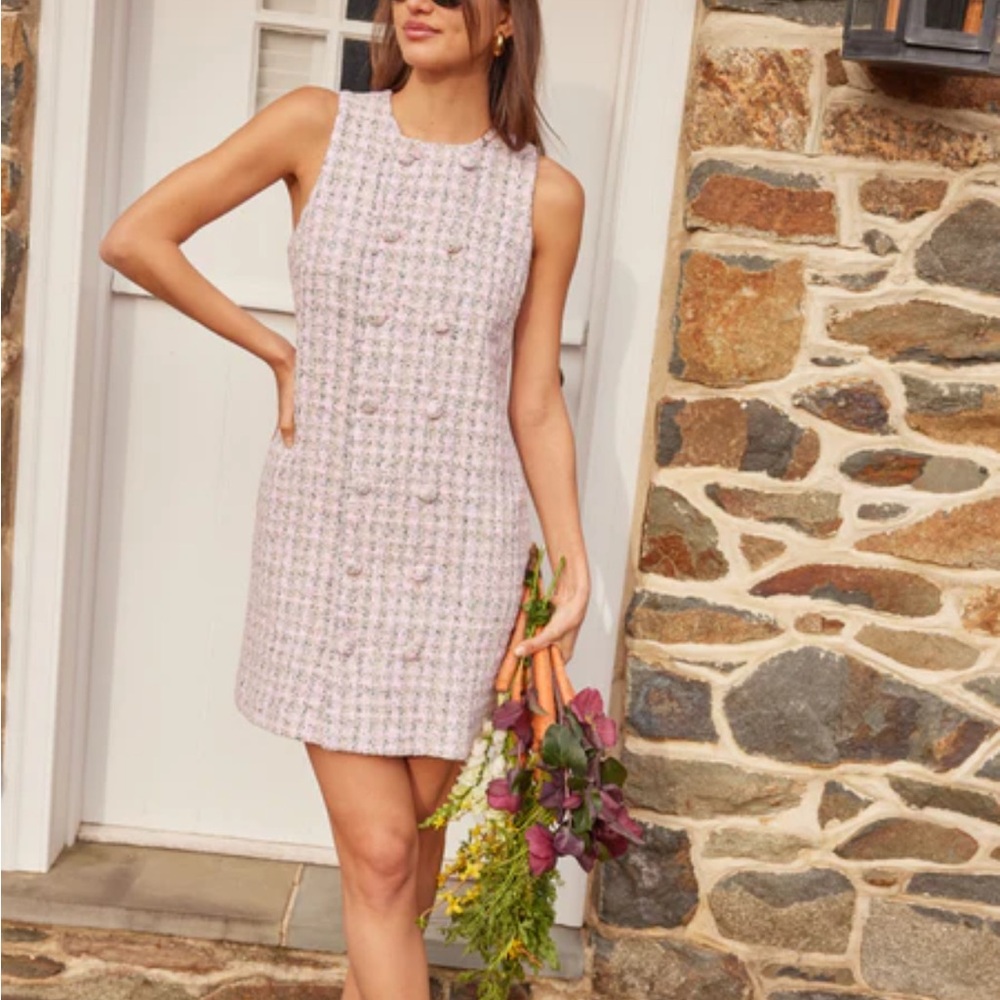 Pink Tweed Sleeveless Dress